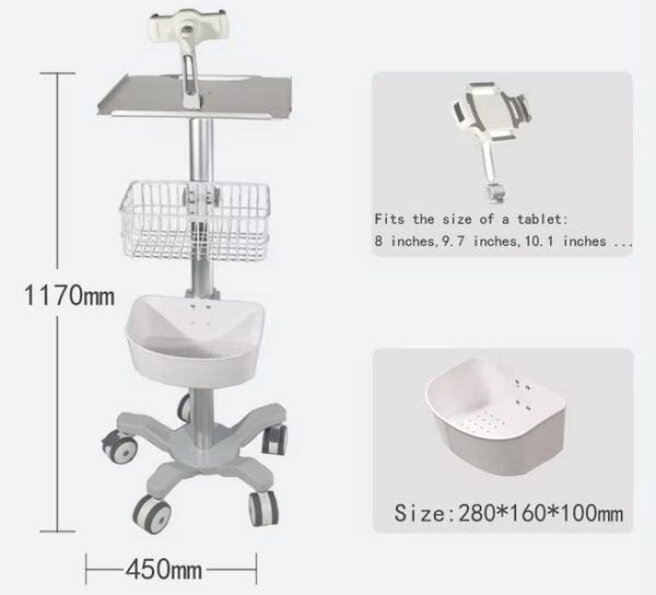 360 rotating flat-clip medical cart with storage basket - Image 2